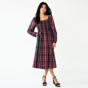Draper James Reserve Plaid Smocked Midi Dress